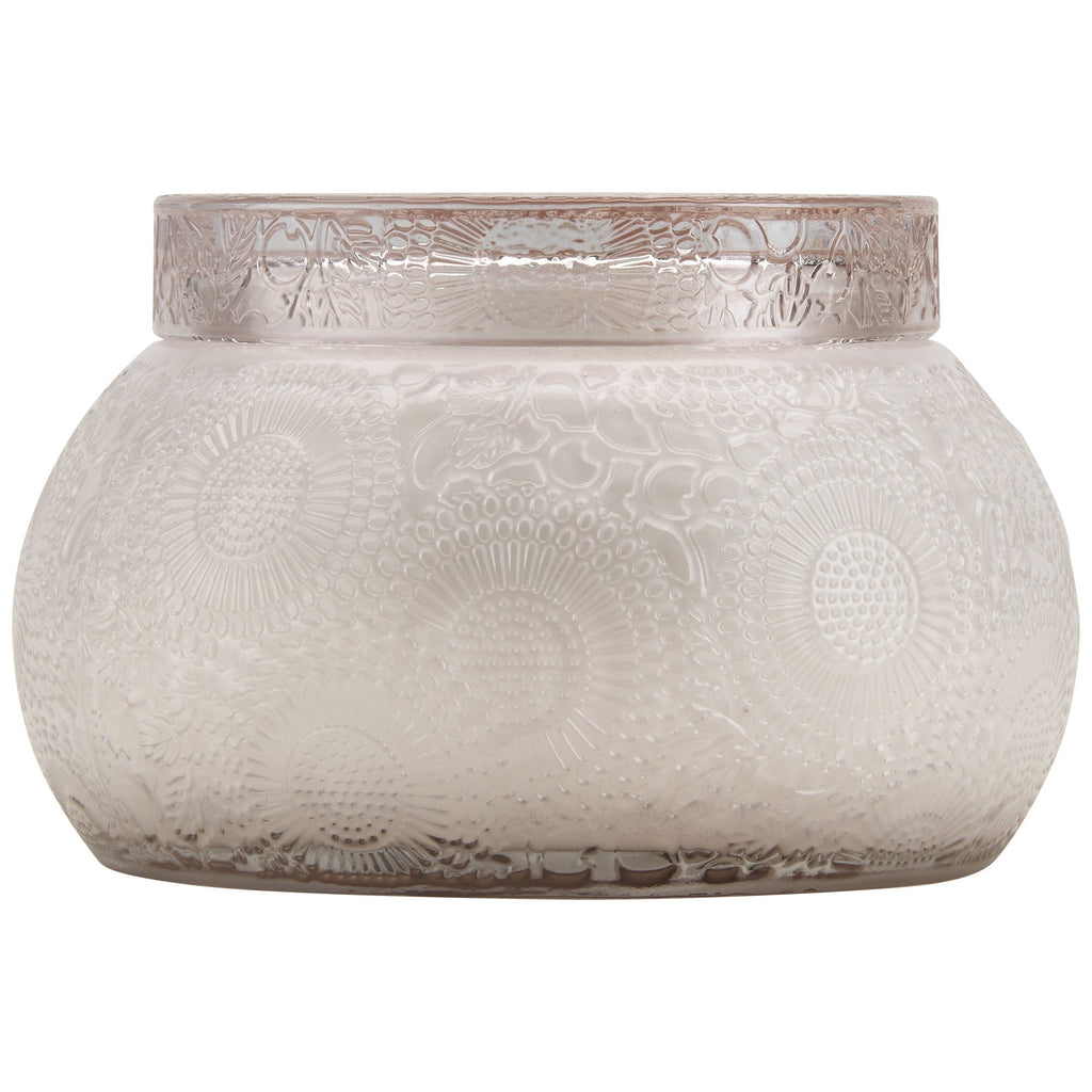 Chawan Bowl 2 Wick Embossed Glass Candle in Mokara design by Voluspa