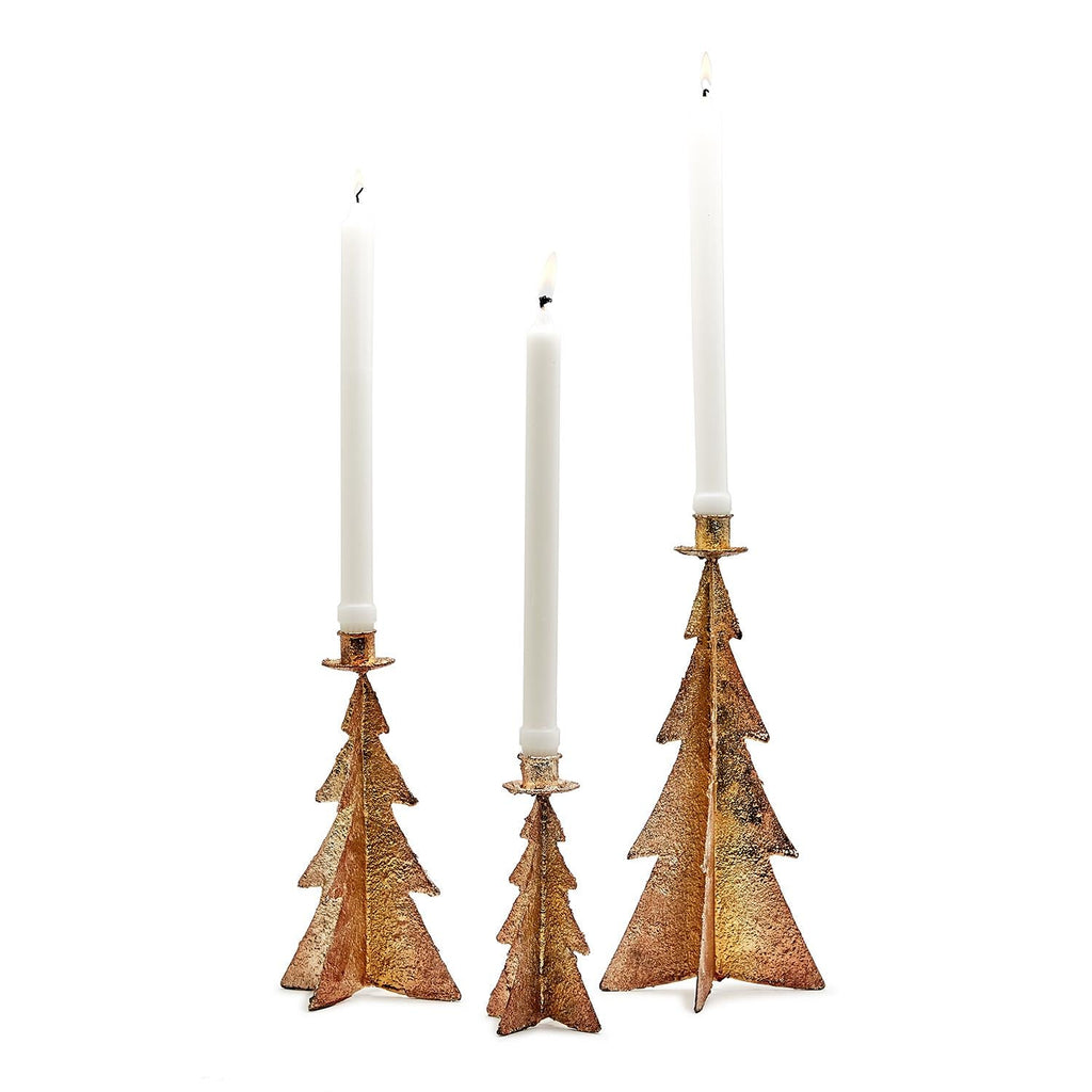 Golden Christmas Tree Candleholders - Set of 3