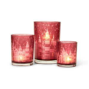 Holiday Lights Winter Town Scene Candleholders - Set of 3