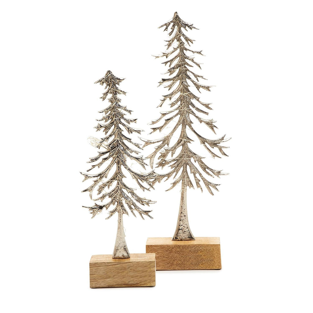 Silver Shimmer Hand-Crafted Trees with String Lights - Set of 2