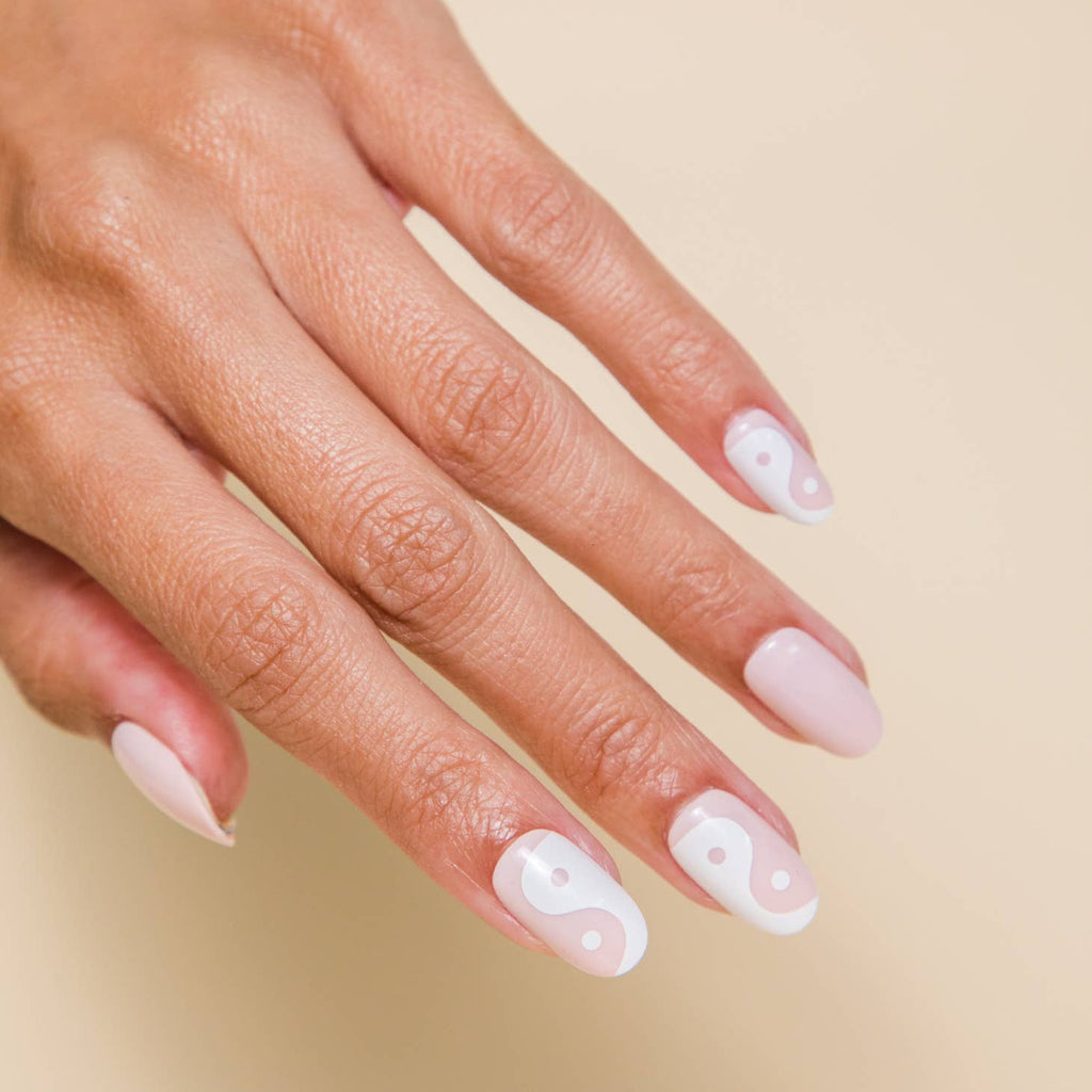 Pink and White Press on nails with a yin and yang design