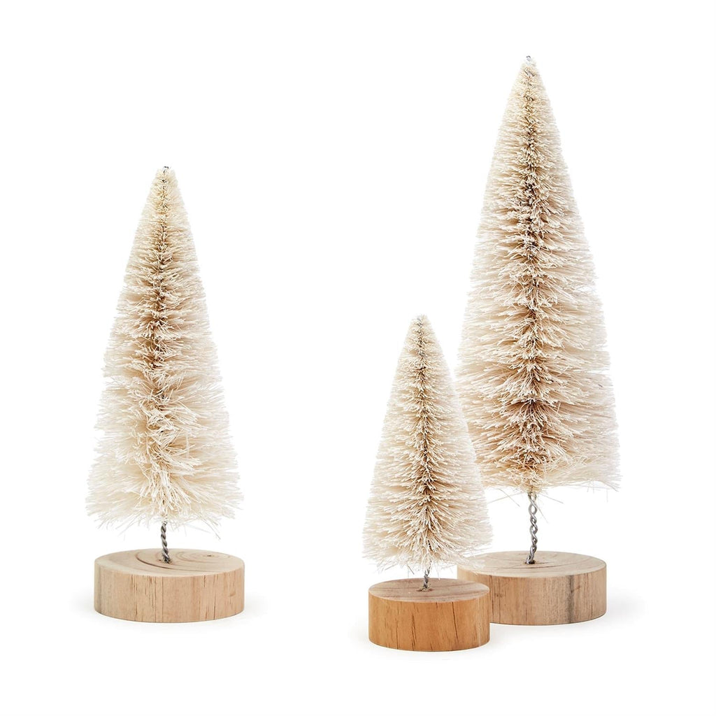 Christmas Bottle Brush Trees with Natural Wood Base - Set of 3