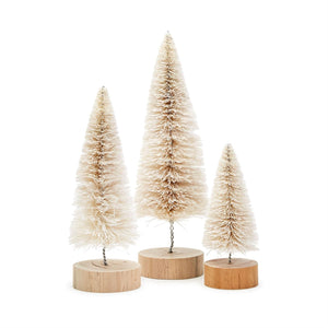 Christmas Bottle Brush Trees with Natural Wood Base - Set of 3