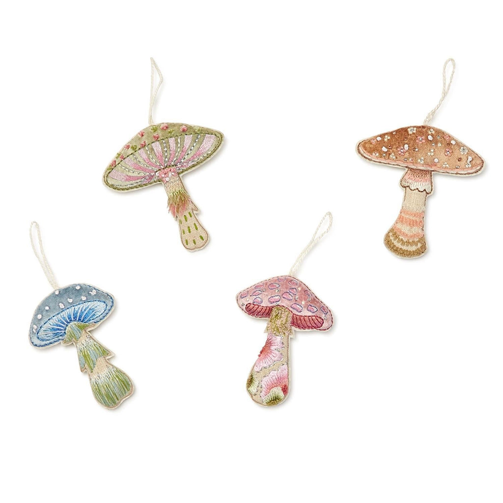 Embroidered Mushroom Ornaments - Set of 4