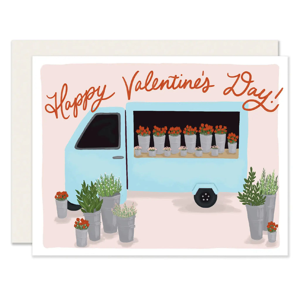Valentine Flower Truck with Greeting Happy Valentines Day 