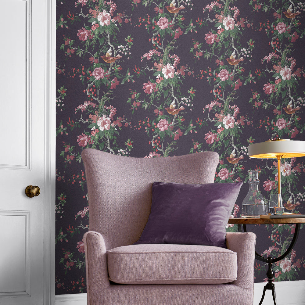 Venetian Wallpaper in Deep Plum from the Exclusives Collection by Graham & Brown