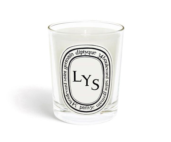 Single wick Lys scented candle in glass vessel
