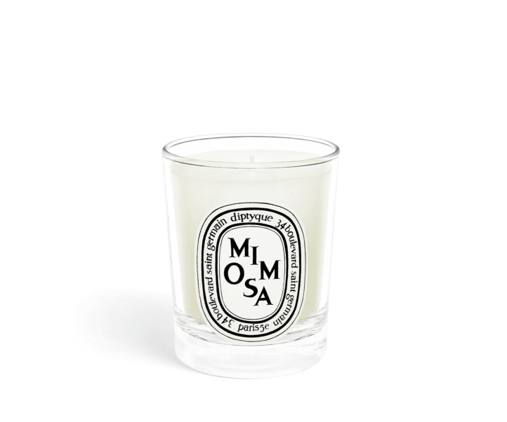 70 gram candle mimosa scented in glass vessel