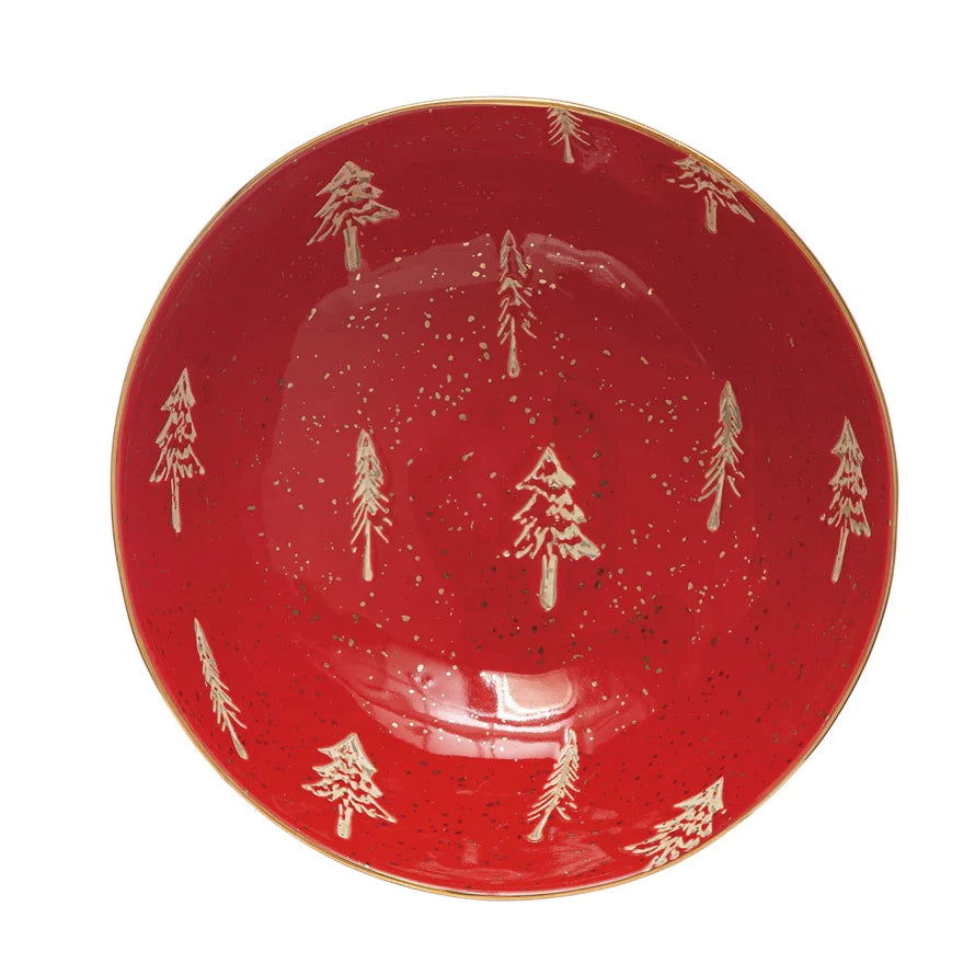 red hand stamped tree bowl with gold electroplatibng 2