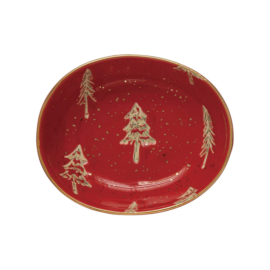 red hand stamped tree bowl with gold electroplatibng 1